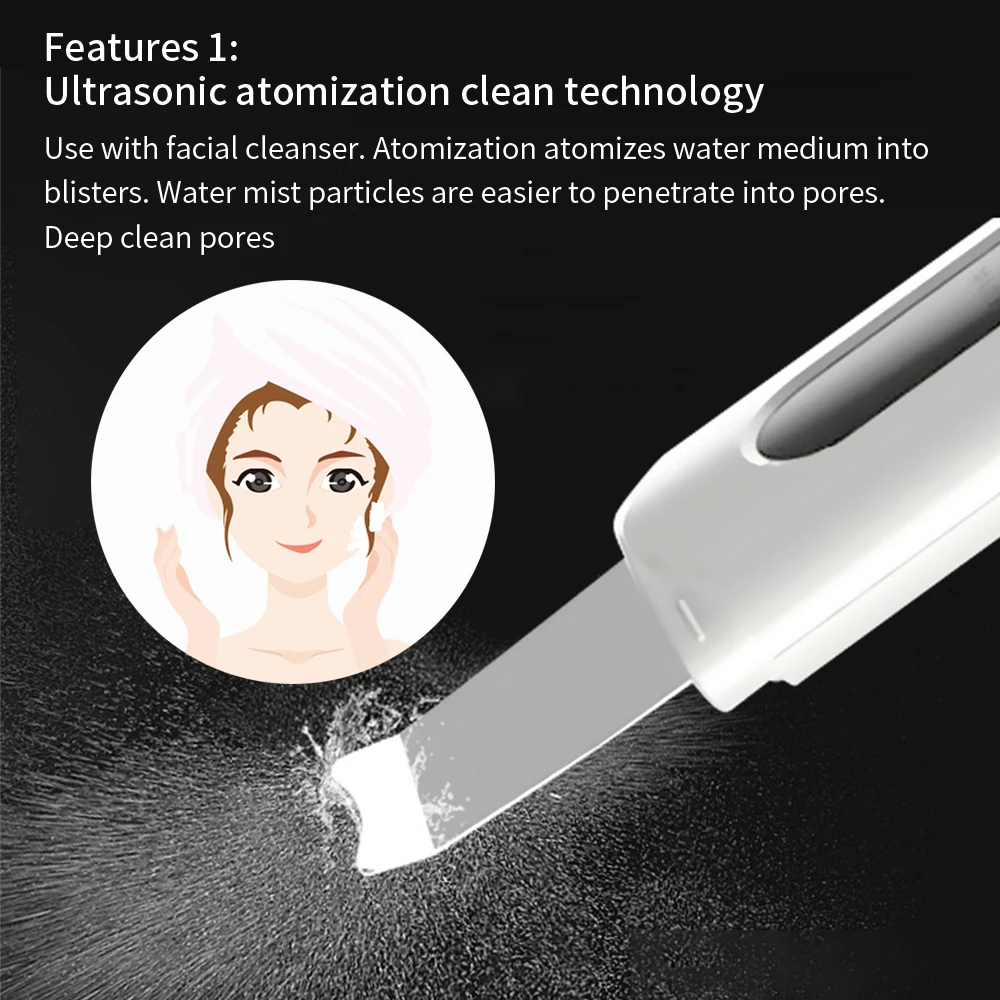 Ultrasonic Skin Scrubber Vibration Face Spatula Pulse Massager Cleaning Skin Scrubber Facial Cleaner Peeling Pore Cleaner