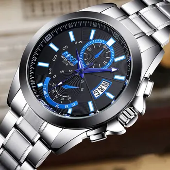 

Men's Quartz Watches Steel Belt Calendar Sports Waterproof Large Dial Luminous Watch Quartz Luminous Hands Watch Hot