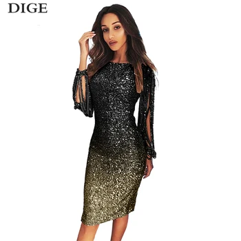 

2020 New Hot Mini Dress Women's Gradient Sequin Sleeve Slim Fit Dress B0513