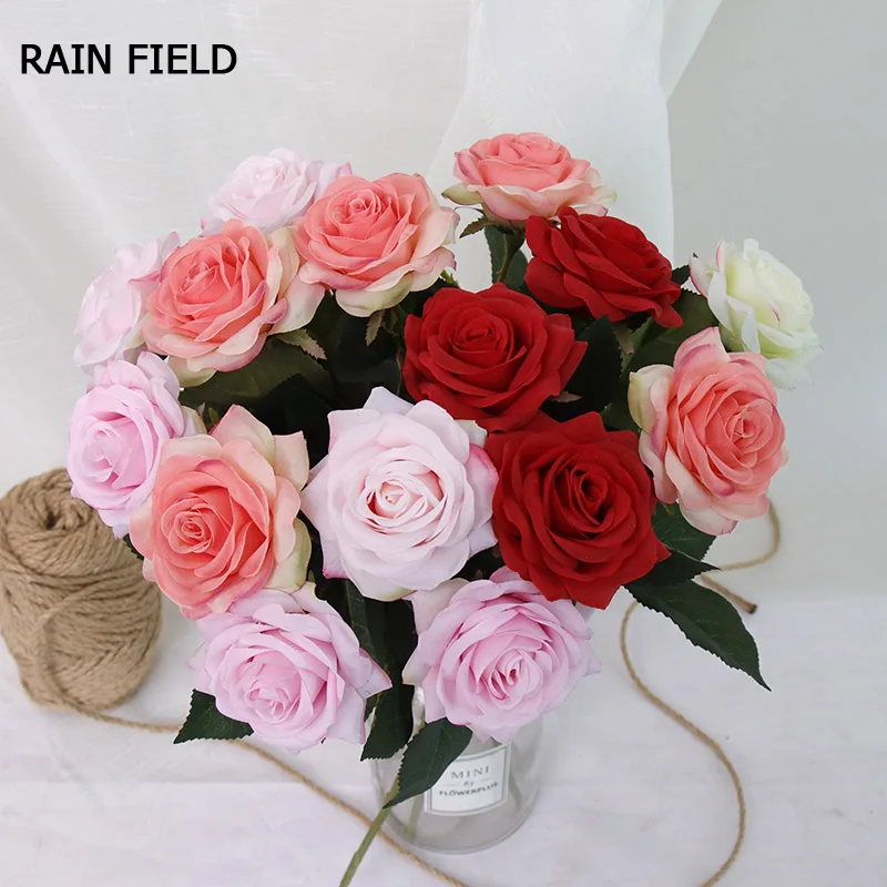 

Artificial Flowers Rose Pink Silk Bouquet Big Head 43cm Cheap Fake Flowers for Home Wedding Garden Decoration Indoor Eternal