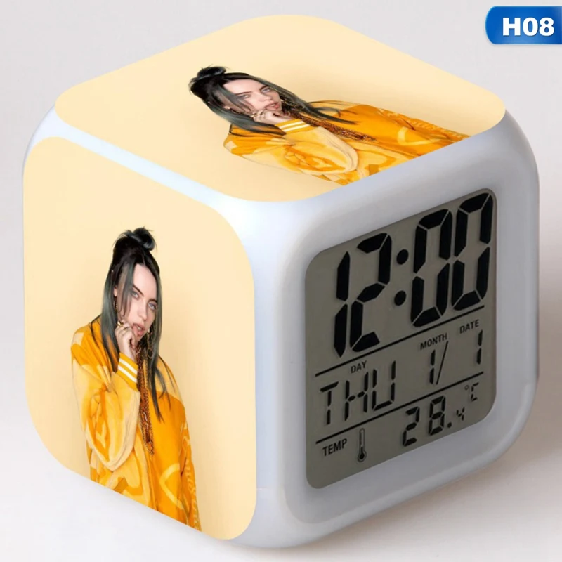 CEA7871H08 Billie Eilish рисунок наклейка светодиодный Будильник красочный флэш сенсорный Настольный светильник светящийся куб-ночник светодиодный часы для дома - Цвет: CEA7871H08
