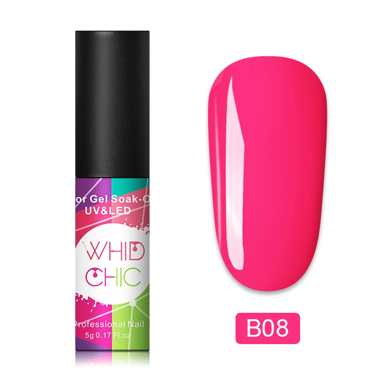 B08 WHID CHIC 1 бутылка 5 мл Блестящий цветной Гель-лак для ногтей Блестящие Блестки долговечный впитывающий УФ-гель для ногтей для самостоятельного дизайна ногтей - Цвет: B08