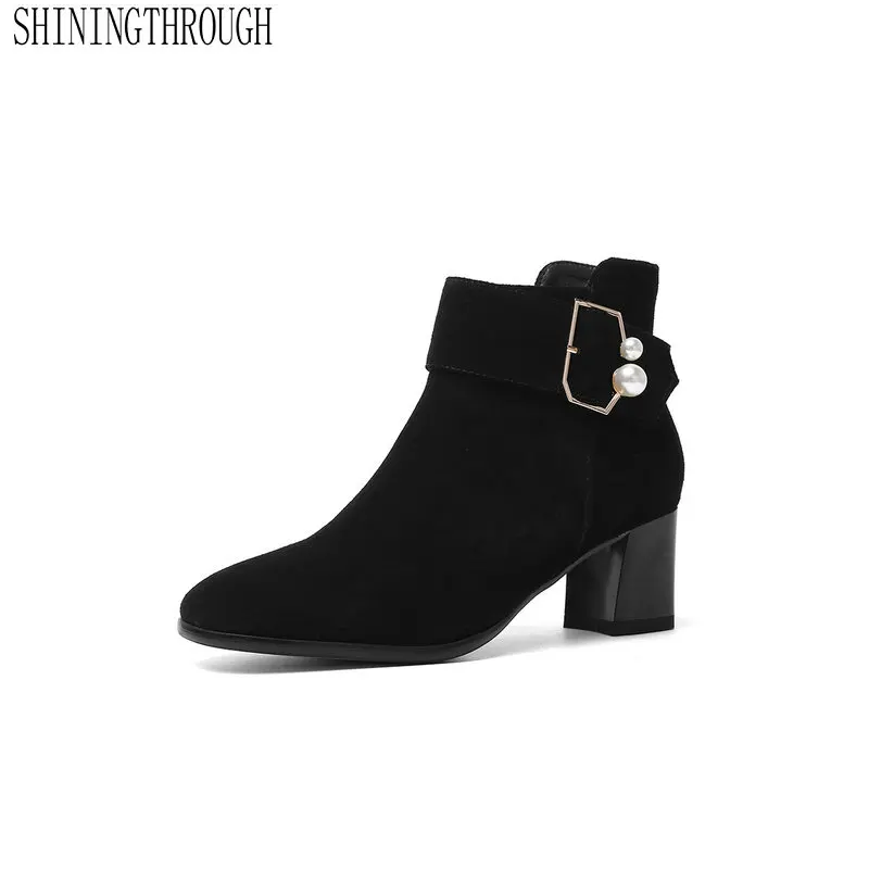 

2020 Suede Leather Fashion Buckle High Heel Autumn Winter Women Shoes Casual Round Toe Warm Zipper Ankle Boots Size 34-40