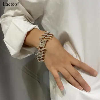 

Lacteo Cuban Punk Luxury Shiny Rhinestone Bangle Bracelet Fashion Rhombus Crystal Attractive Bracelet Jewelry for Rapper