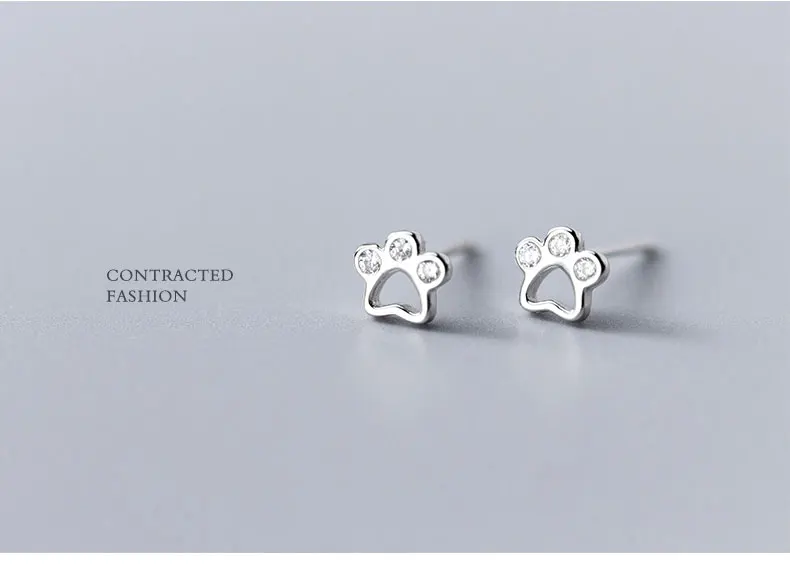 Dog Paw Stud Earrings For Women Silver 925 Minimalist Fine Women's Earrings Jewelry - PeticaDeals