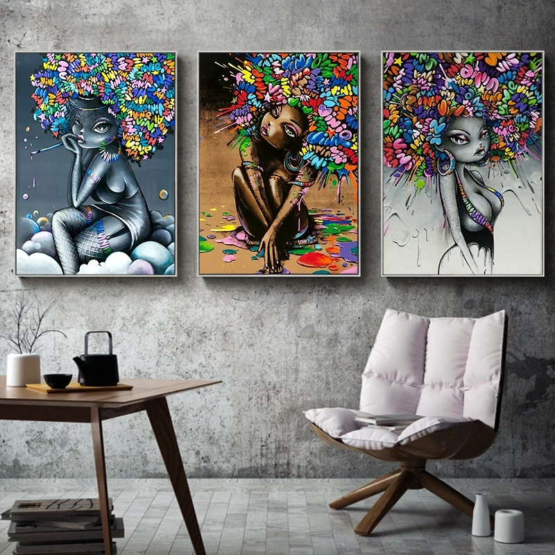 

Watercolor Graffiti Street Art Girl's Poster Canvas Painting Print Wall Art for Living Room Bedroom Decor Cuadros Unframed