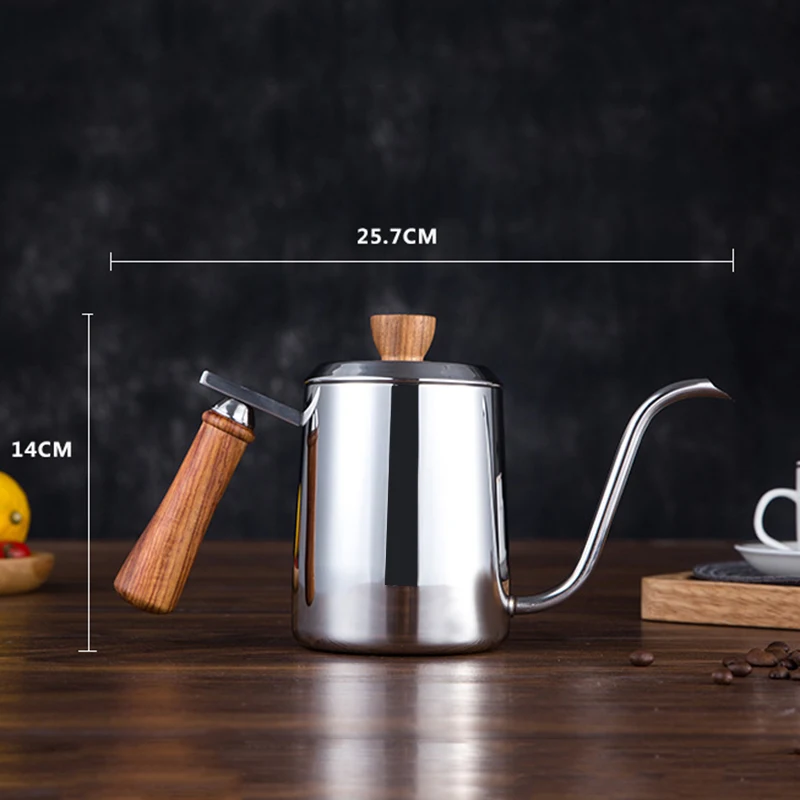 Stainless Steel Swan Hand Punch Coffee Pot Drip Filter Fine Mouth Pot Wooden Handle Fine Mouth Coffee Pot