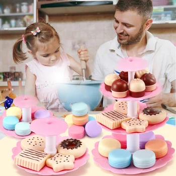 

Kids Kitchen Afternoon Tea Toy Set for Girls Dessert Tower Miniature Fake Food Dinette Child Toy Kitchen Play Mini Cake Biscuits