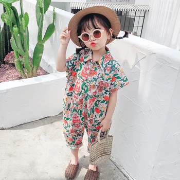 

New Summer Children's Bodysuit Turn-down Collar Litter Floral Single Breasted Children's Clothing 1-7 years old Kids Clothes