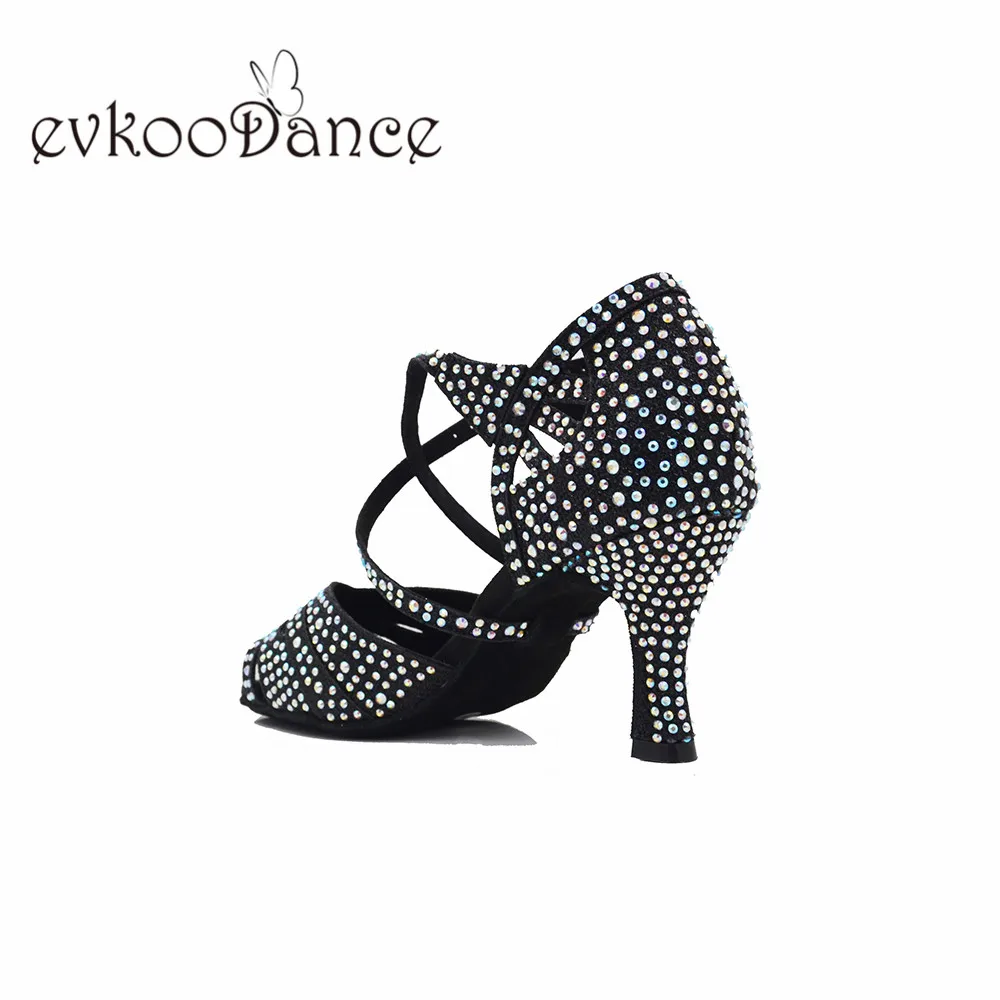 Черные блестящие стразы; Zapatos De Baile; обувь для танцев; обувь для латиноамериканских танцев, сальсы; для женщин; размеры US4-12; высота каблука 7 см; профессиональная обувь; NL345