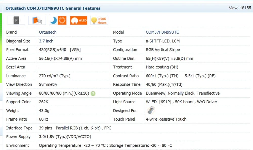 Wisecoco COM37H3M99UTC ЖК-дисплей+ Сенсорная панель экрана 3,7 дюймов 640x480 VGA 39 pin FPC промышленная PDA Замена
