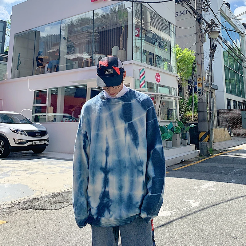 Winter Camo Sweater Men Warm Fashion Tie Dyed Printed Casual Knit Sweaters Man Loose Hip Hop Long-sleeved Pullover Men M-2XL