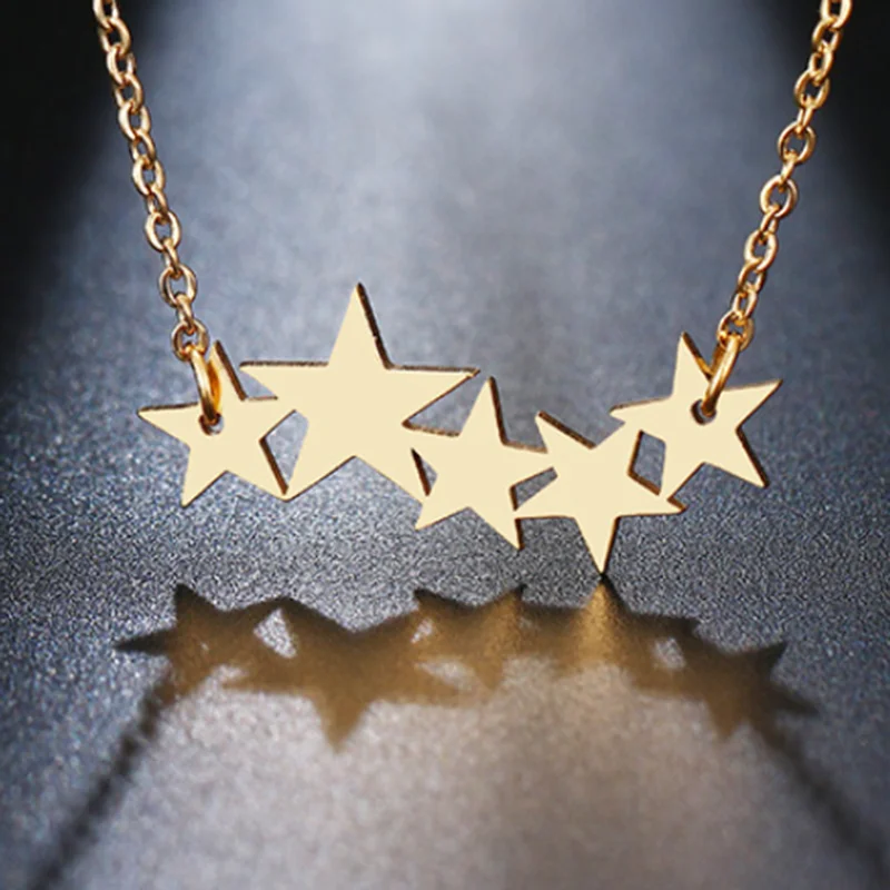 Five Star Women Necklace Personalized Rollo Chain Shinny Star Pendant Jewelry Necklace in Choker