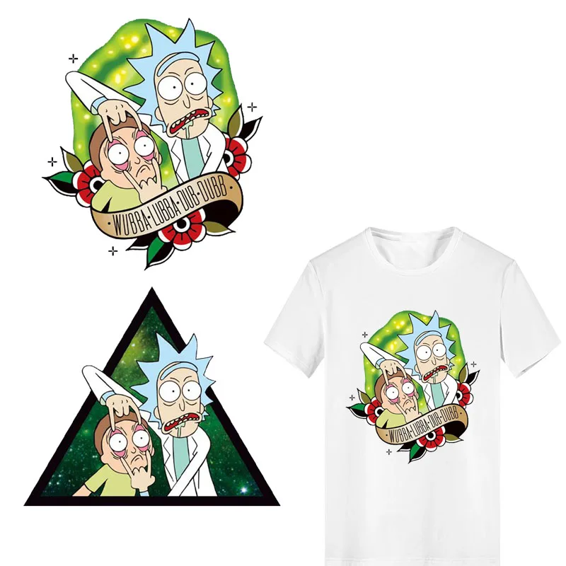 

Rick and Morty Anime Patches for Kids Clothing Iron on Transfer Appliques DIY Stripes Cartoon Stickers on Clothes Heat Press