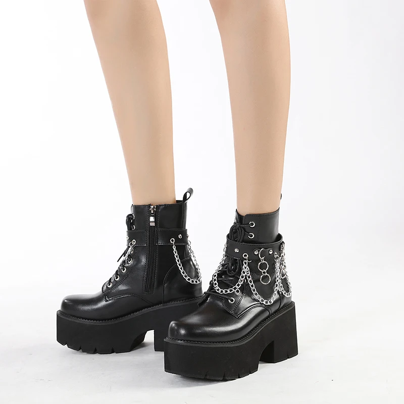SHEIN – bottes Martin à chaîne pour femmes, chaussures à plateforme, talons  hauts, grandes tailles, nouvelle collection | AliExpress