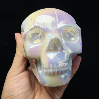 

Angel Aura Quartz Skull Natural Jade Stone Head Wicca Altar Decor Figurine Healing Crystal Wiccan Decorative Halloween Gift