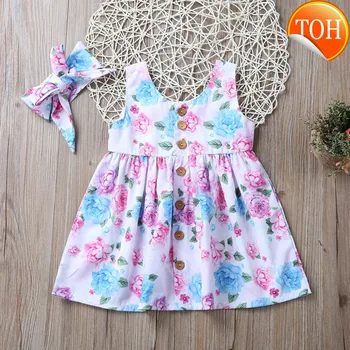 

Baby Girl Floral Dress Kid Party Wedding Pageant Formal Dress +Headband Sundress Clothes