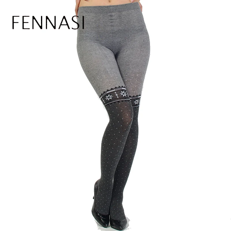 FENNASI Winter Women Thick Warm Tights Print Polka Dots Sexy Pantyhose Lady High Waist Casual Stripe Cotton Leg Warmers Tights