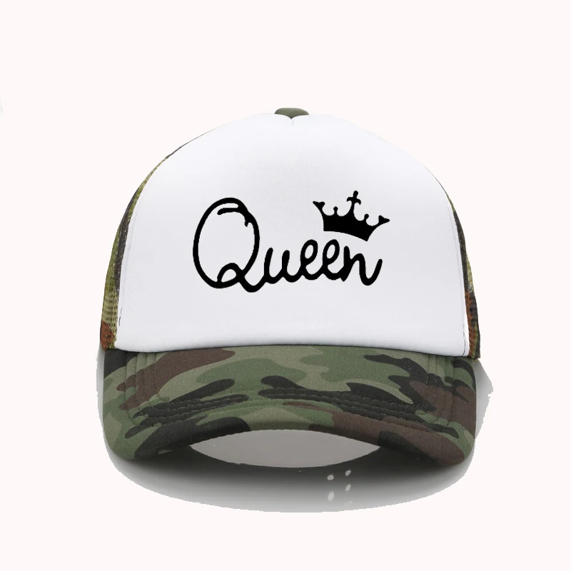 Бейсболки с принтом в виде букв «KING QUEEN», летние сетчатые кепки от солнца, модные кепки в стиле хип-хоп для пары