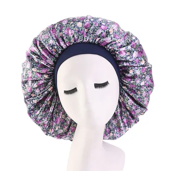 

Lady Extra Large Hair Styling Caps Sleep Cap With Elastic Band Women Female Casual Satin Bonnet Sleeping Layer Smooth Care Hair
