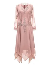 Two Pieces Pink Mother of the Bride Dresses with Jacket Tea Length Chiffon Appliques A Line Formal Wedding Guest Party Dress
