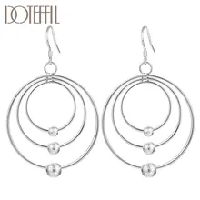 DOTEFFIL 925 Sterling Silver Three Circle Hoop Frosted Beads Earrings Charm Women Jewelry Fashion Wedding Party Gift