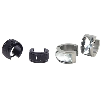 

1 Pair White Silver Color Earrings with Velvet Bag Titanium Steel Earrings Stud Jewelry & 1 Pair Black Earrings Earrings