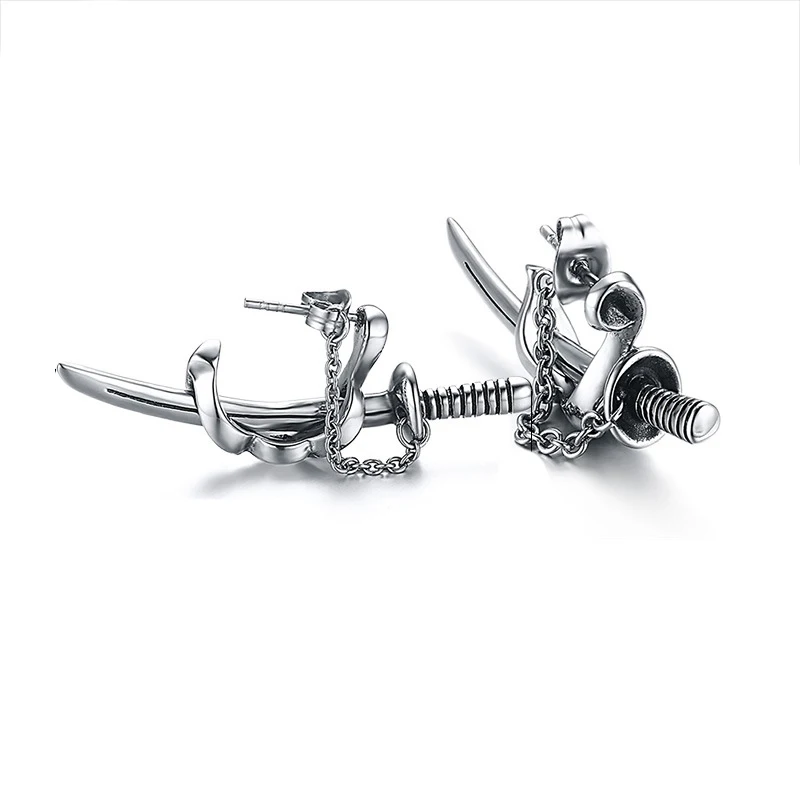 Новые модные Самурайские ятаган мужские серьги-гвоздики винтажные из нержавеющей стали Катана пирсинг уха панк ювелирные изделия