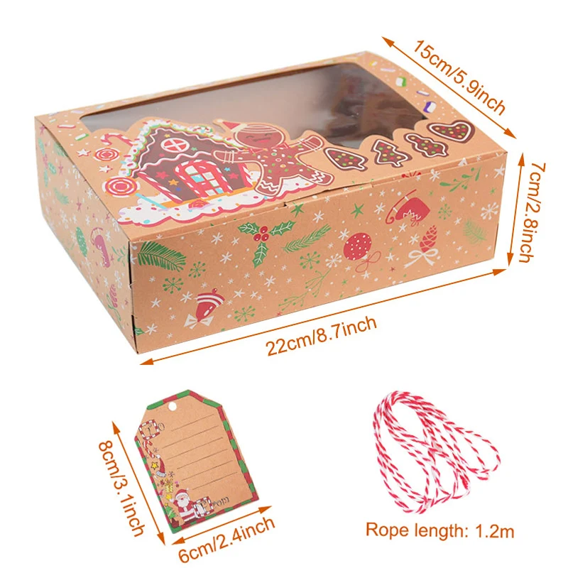9Pcs Christmas Cookie Box Kraft Paper Candy Gift Boxes Bags Food Packaging Box Christmas Party Kids Gift New Year Navidad 2020