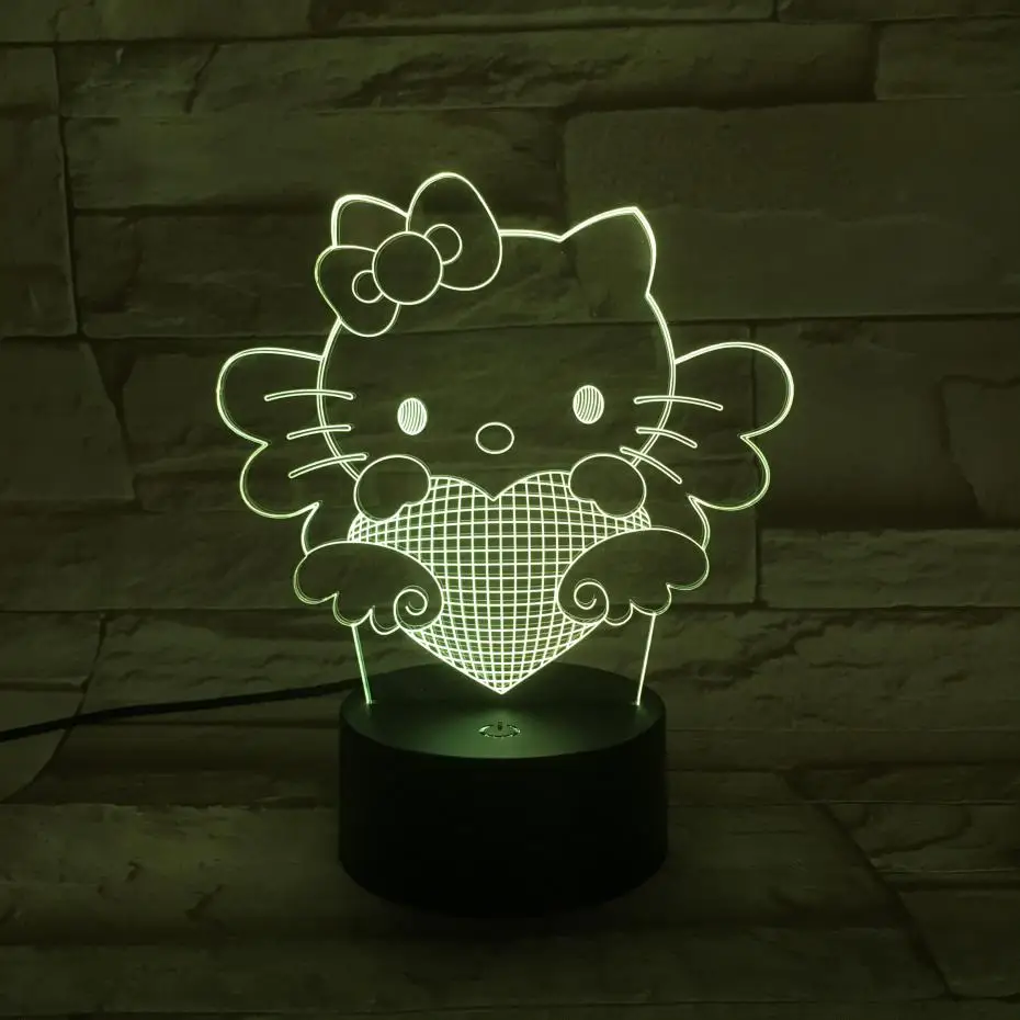 3d иллюзия светодиодный Ночной светильник лампа милый рисунок «Hello Kitty» ребенка Детская комната Ночной светильник, ночное белье, детская одежда Спальня украшения подарок 3d лампа