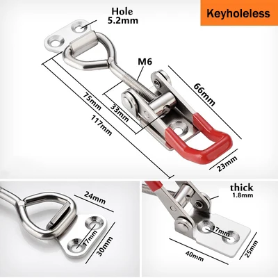 Keyholeless 117mm 304 нержавеющая сталь Регулируемая пряжка коробки, Горизонтальное фиксирующее устройство, быстрый дверной зажим болта, замок Пряжка, Регулируемая пряжка - Цвет: Keyholeless 117mm