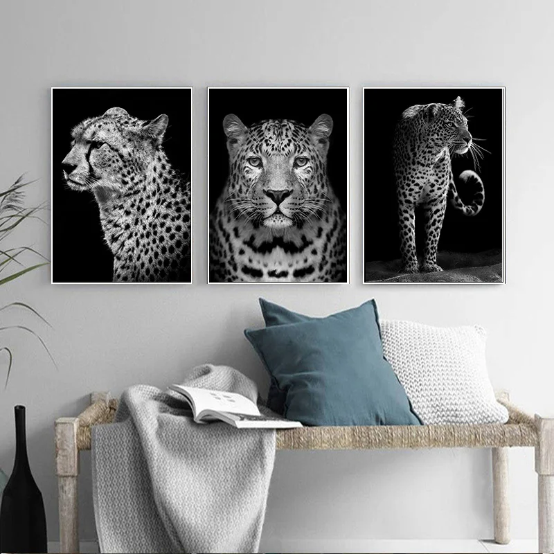 Жираф лев тигр животное черный белый портрет Холст Плакаты печать настенная