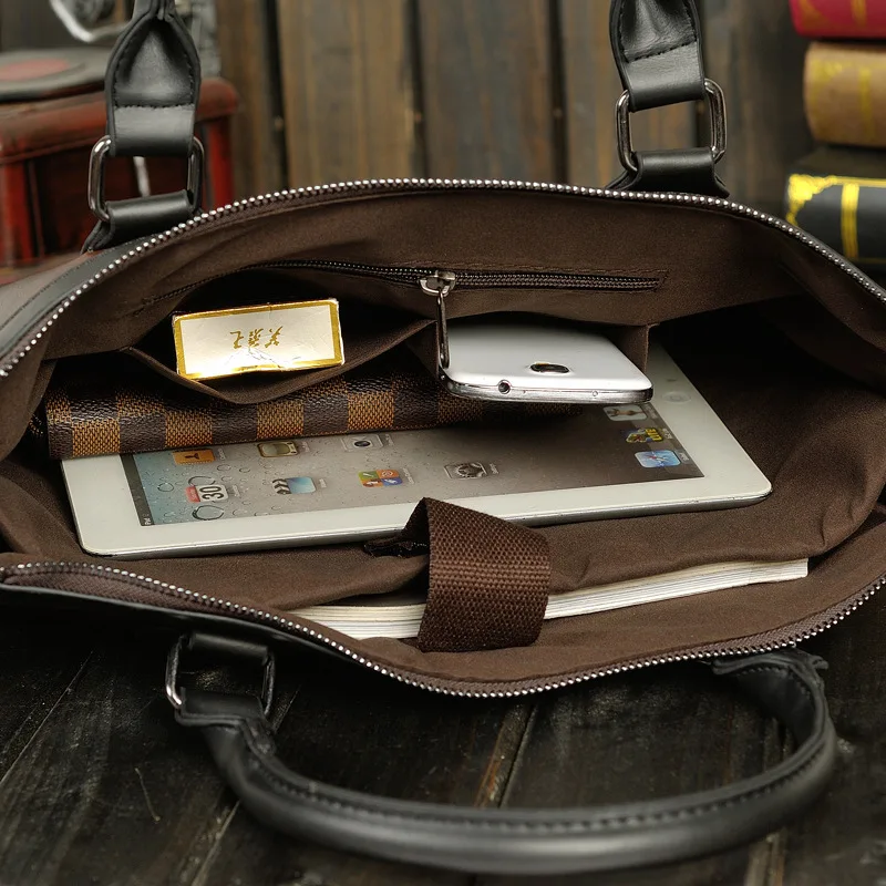Мужской винтажный портфель, водонепроницаемая сумка из искусственной кожи, мужская сумка для ноутбука, деловая офисная сумка на плечо, Большая вместительная сумка