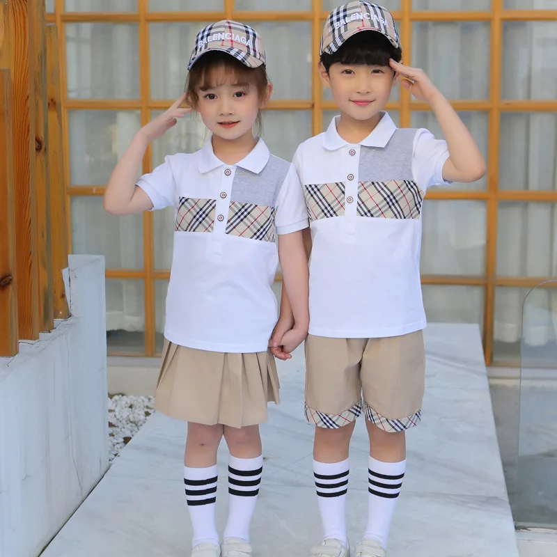 

Kindergarten Suit Summer Wear Short Sleeve Summer Set British Style Children Business Attire Mixed Colors Plaid Young STUDENT'S
