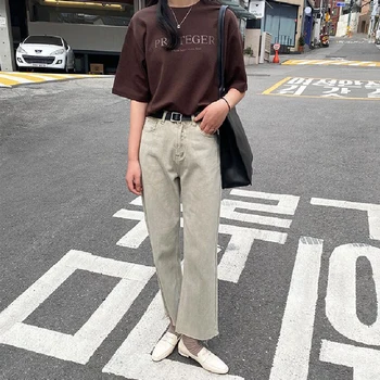 

Spring women's jeans casual solid color straight jeans