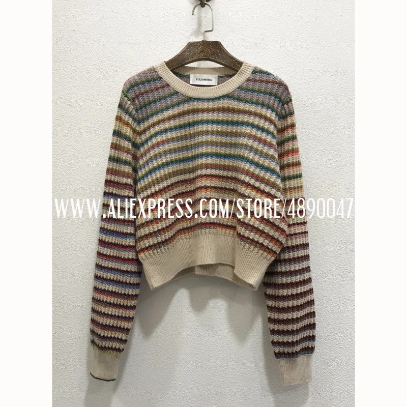 PROD 1005003202771143 Rainbow striped sweater wool blend contrast color
casual slimming sweater high-quality womens long-sleeved pullover