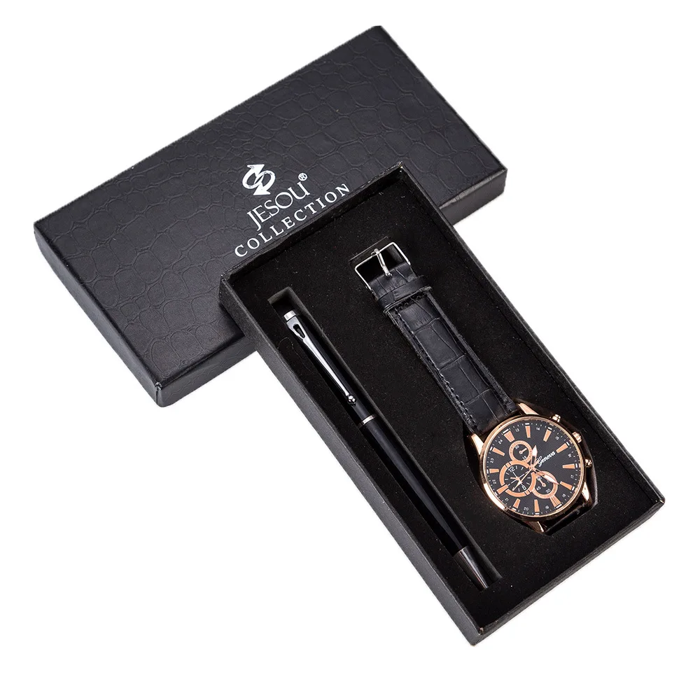 

Men Gift Set Exquisite Packaging Watch + Pen Set Hot Selling Creative Packaged Combination