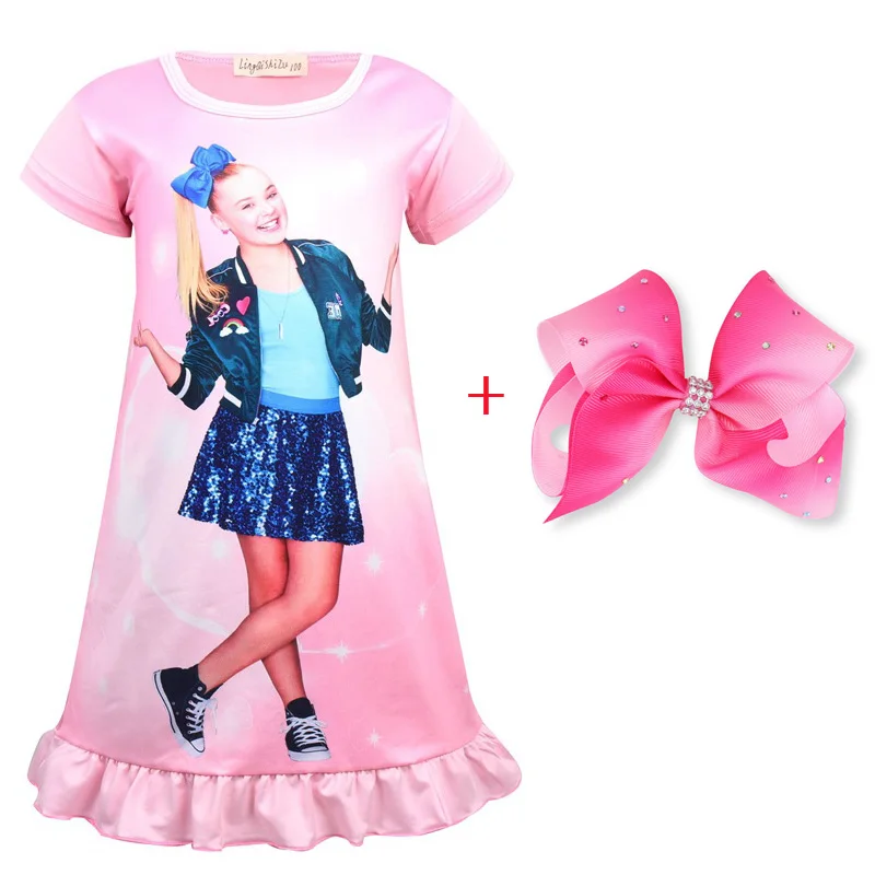 Jojo Siwa/Новые летние платья для девочек; платье для девочек; детская одежда; одежда для сна; платье принцессы на день рождения с бантом для волос; Радужная ночная рубашка; костюмы