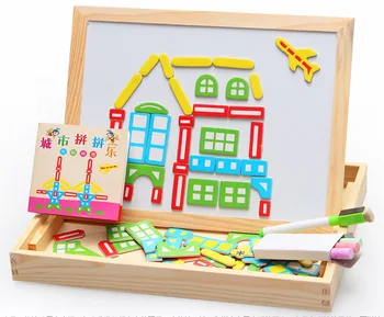 

Wood 3D Magnetic Puzzle Toy Children's Educational toy Wooden Classic Puzzles City baby Puzzle toy Kids Model Building Kits gift