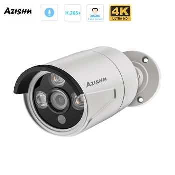 AZISHN 홈 POE 인간 AI 보안 카메라, 2.8mm 광각 8MP 4K IP 카메라, 얼굴 감지 오디오, H.265 불릿 CCTV, 5MP 4MP