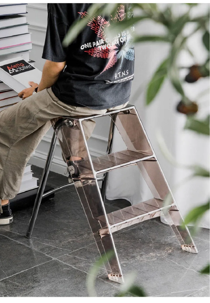 JOYLOVE Japanese Household Ladder Transparent Acrylic Portable Telescopic Folding Ladder Storage Three-step Pedal Plastic Ladder JOYLOVE Japanese Household Ladder Transparent Acrylic Portable Telescopic Folding Ladder Storage Three-step Pedal Plastic Ladder