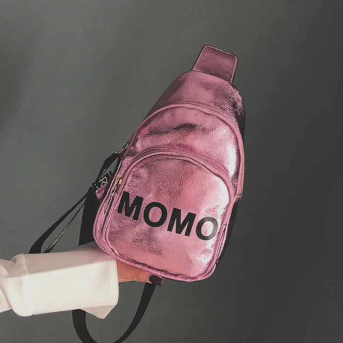 1PC Stylish Women Waist Bag PU MOMO Printed Solid Color Chest Bag for Outdoor Sport JS26