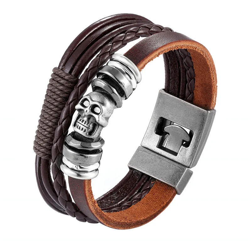 Модные многослойные кожаные браслеты для мужчин, популярные повязки для рыцаря, очаровательные браслеты с якорем для женщин, рождественский подарок - Окраска металла: TZ-739
