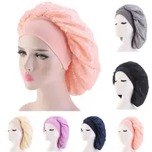 Модная женская сатиновая сетчатая Кепка, кепка с широкими полосками для ночного сна, защитная Кепка для волос, широкополосные шапки, шапочки, шапка для выпадения волос