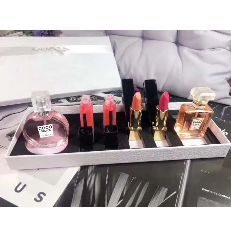 

New Makeup Set Perfume lady 15ML *2pcs & Lipstick *2pcs * Lip Gloss *2pcs Collection Set 6in1 Cosmetics