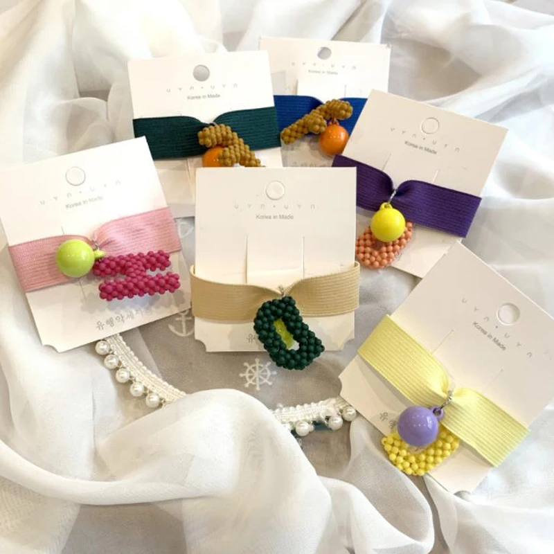 

Candy Color Rubber Bands Imitation Pearl Headbands Letter Elastic Hair Bands Ponytail Holder Hair Accessories For Women Girls