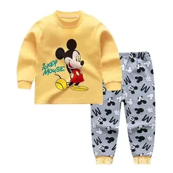 Yellow Mickey 2pcs Baby Boy Clothes Sets Brand Newborn Infant Clothing Long Sleeved Tops+pants Suit Kids Bebes Underwear