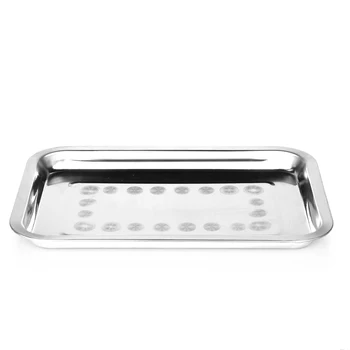 

12" Stainless Steel Cutlery Rectangular Tray Outdoor Portable Barbecue Picnic Food Dish Plate Grill Tray Large