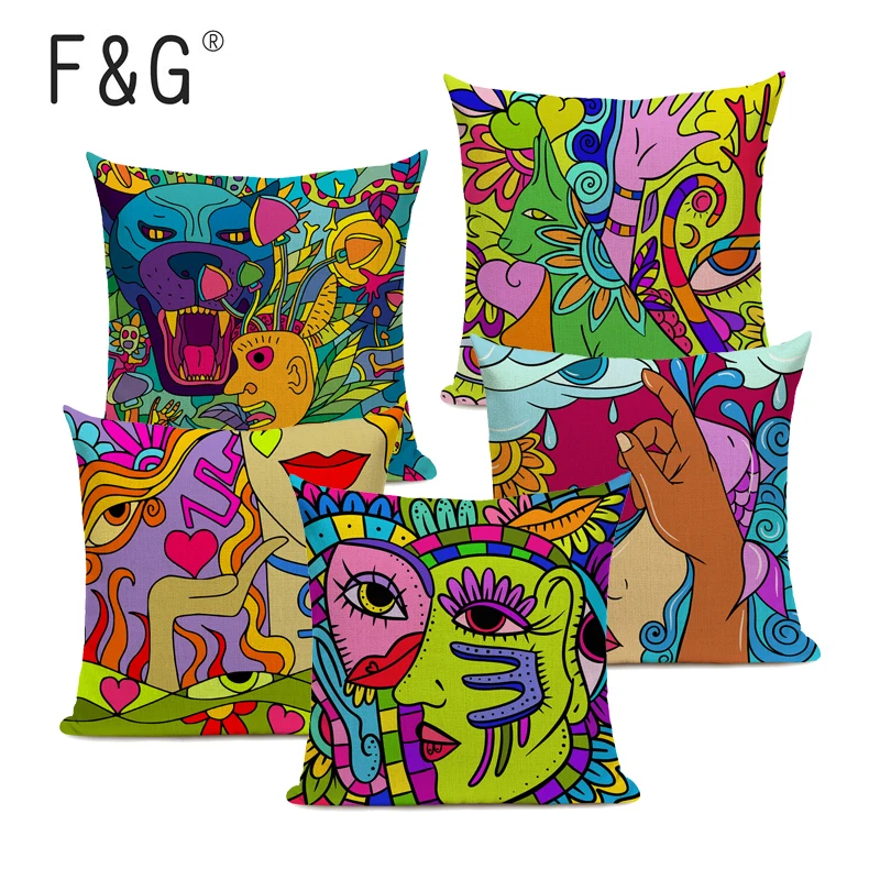 

Abstract Art Decorative Pillowcase Plant Flower Print Linen Pillows Cover Bedroom Sofa Chair Decor Cushion Cover 45x45CM