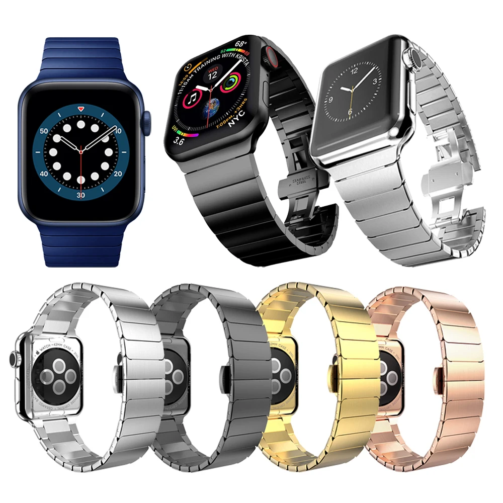

Stainless Steel Metal Link Bracelet Strap For Apple watch SE Series 6 44mm 40mm Band Watchband Replaceable accessories correa